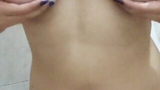  Your neighbor flashes off her assets and strokes her cootchie - POV tits