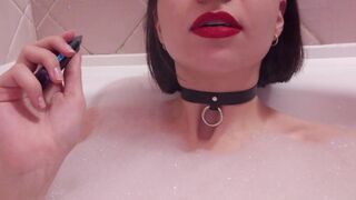 Smoking sweetheart lounging in the bath displaying her mounds - POV tits