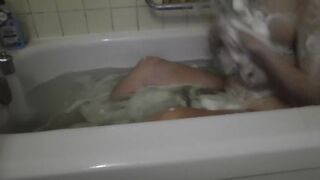  It's just a neighbor washing her tub. Touching foam on her boobs. - POV tits