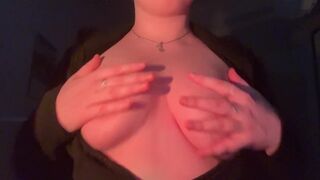  Ginormous chick caressing at her funbags. Noire Without Bra Close Up - POV tits