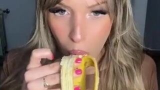 Handsome Latina Tongues Banana - TikTok Challenge - POV tits