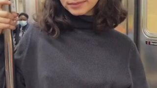  In the subway, a nymph demonstrated stripped to the waist for Tiktok - POV tits