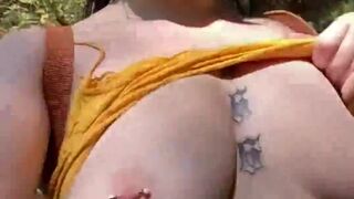  A student dilutes a walk through the waterfalls with her huge pierced jugs by out.of.lux - Braless TikTok - POV tits