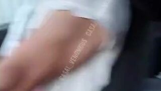  Exhibicionist Cuckold demonstrating her mounds on the street inside the car - POV tits