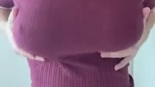  A youthfull mommy decided to arrange a nakedness at home and splashes milk from her fleshy melons - Demonstrate Fun Bags - POV tits